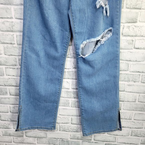 Vibrant MIU Jrs 3 W25 L32 Thrashed Ripped Wide Leg Hi Waisted Jeans Light Demin - Picture 3 of 7